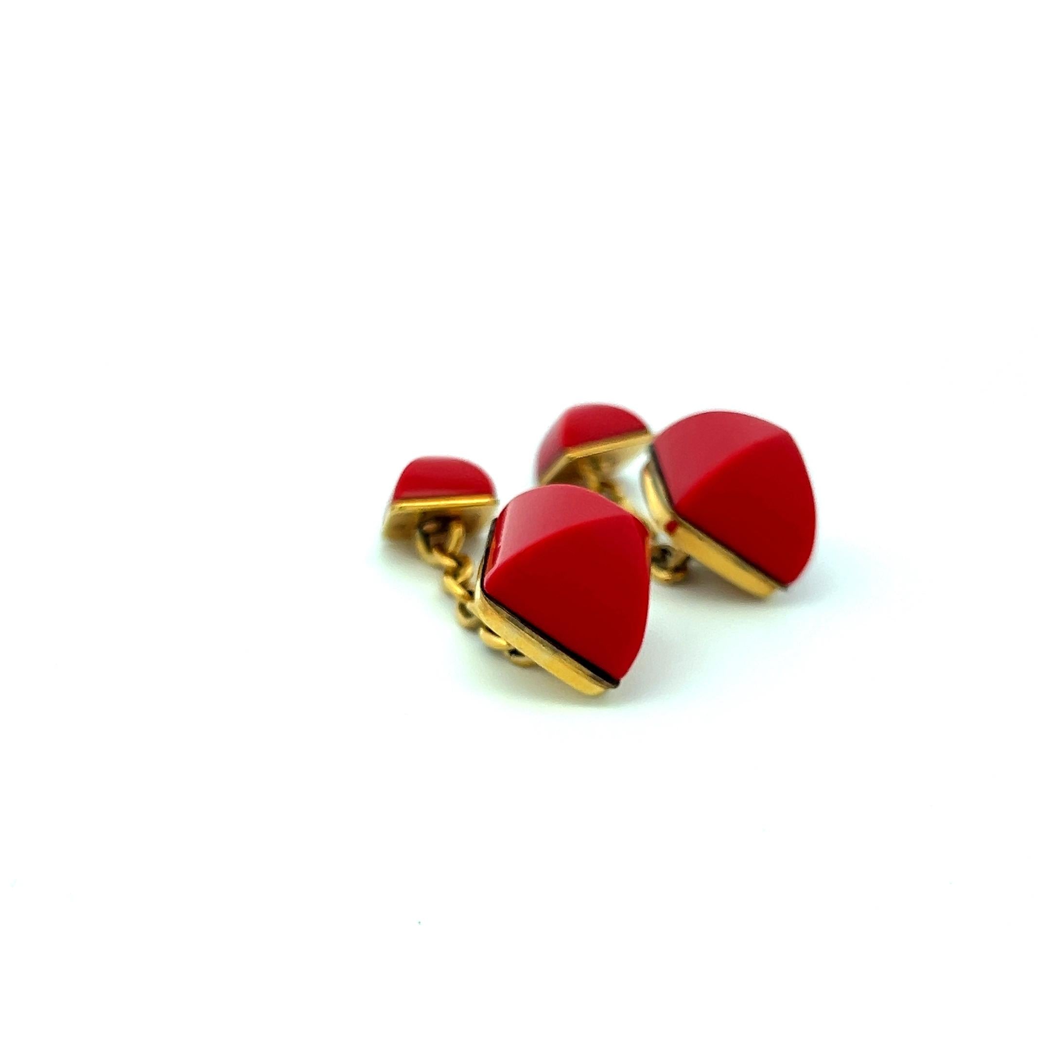 David Webb 12.3-12.4 MM Coral 18 Karat Yellow Gold Cufflinks