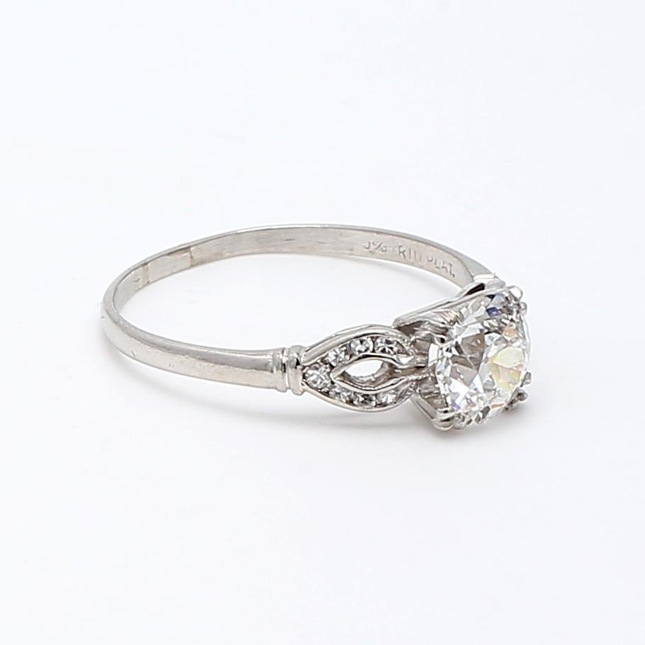 Platinum Engagement Ring with 1.54ct Round & Old European Cut Diamonds J-SI1 GIA