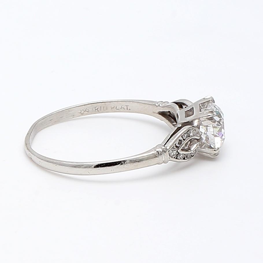 Platinum Engagement Ring with 1.54ct Round & Old European Cut Diamonds J-SI1 GIA
