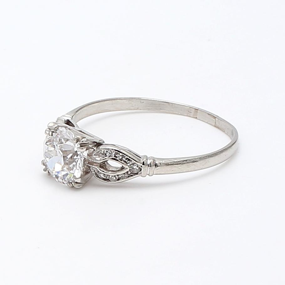 Platinum Engagement Ring with 1.54ct Round & Old European Cut Diamonds J-SI1 GIA