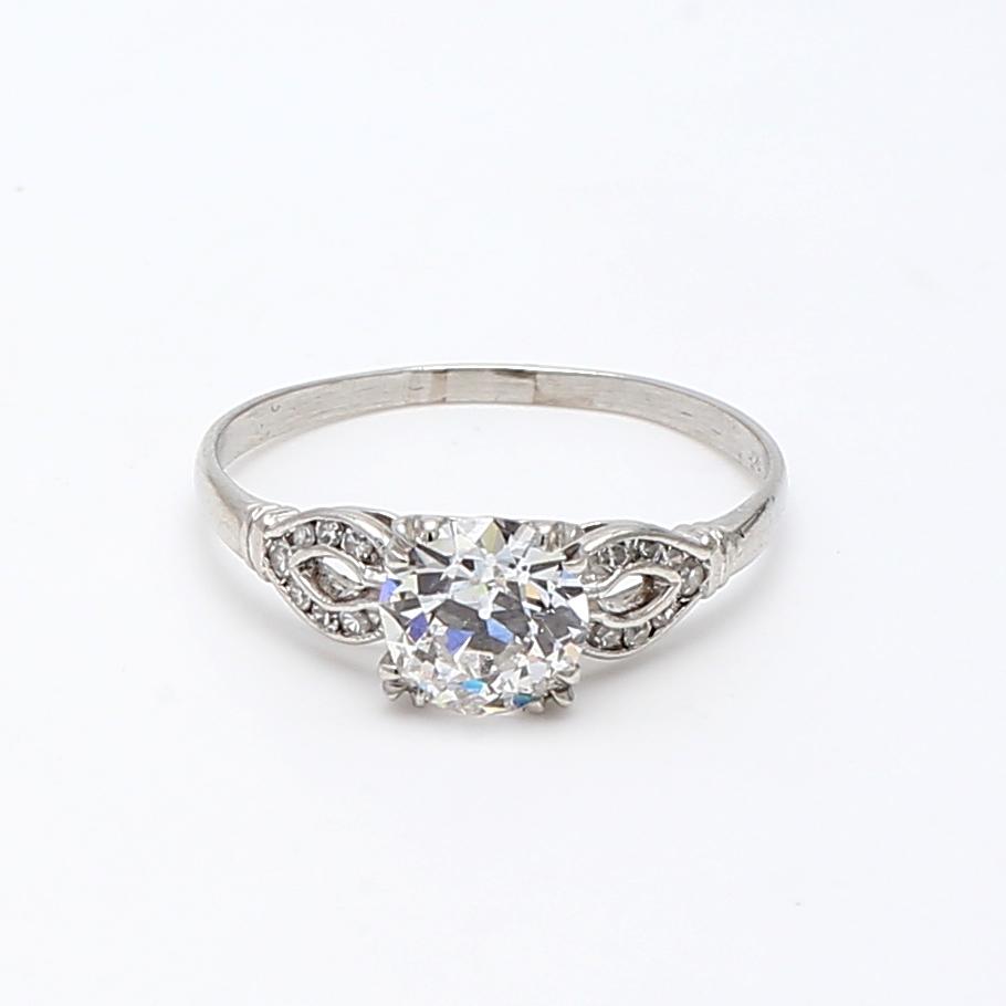 Platinum Engagement Ring with 1.54ct Round & Old European Cut Diamonds J-SI1 GIA