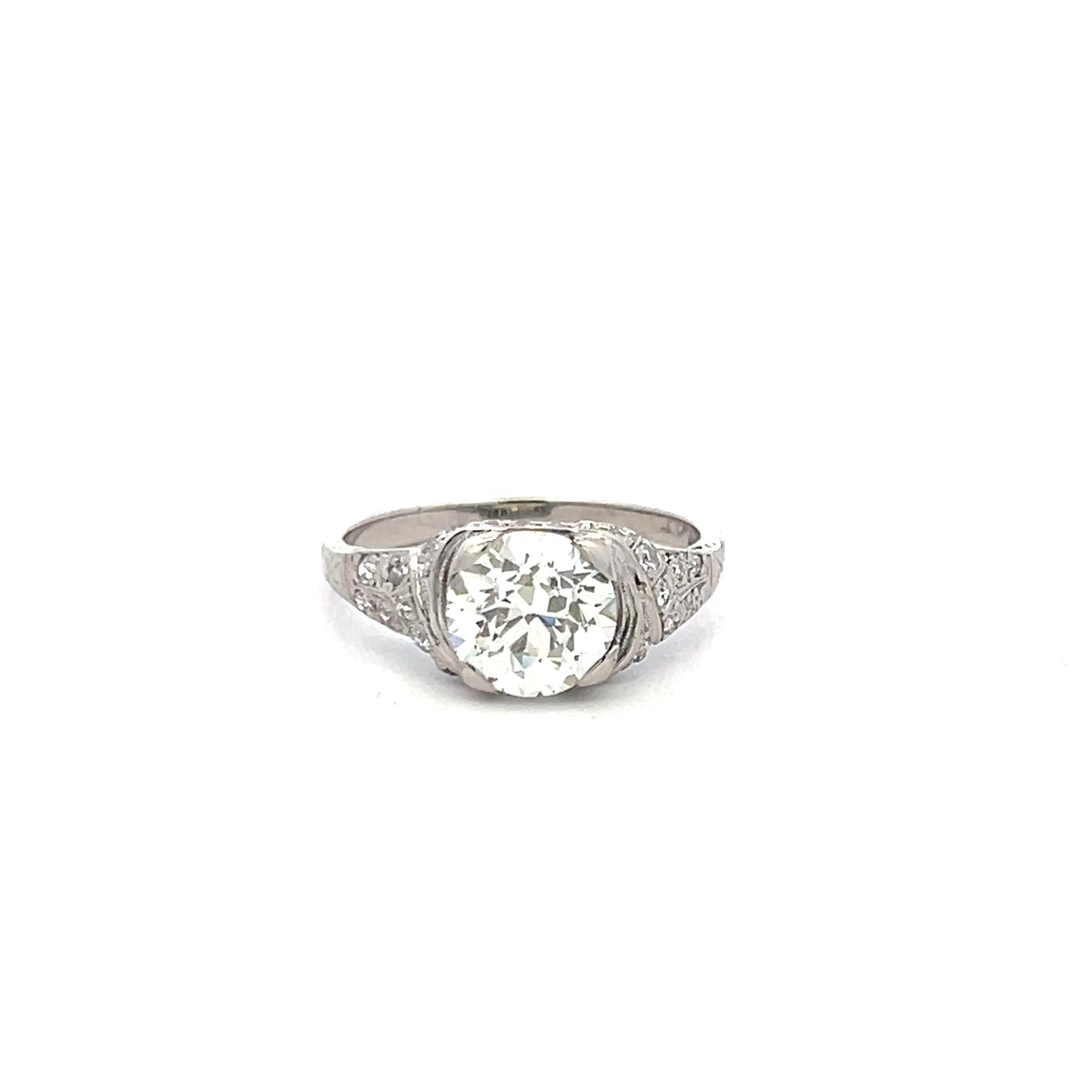 Platinum Engagement Ring with 1.89 Carat Old European Diamond L VVS2 GIA