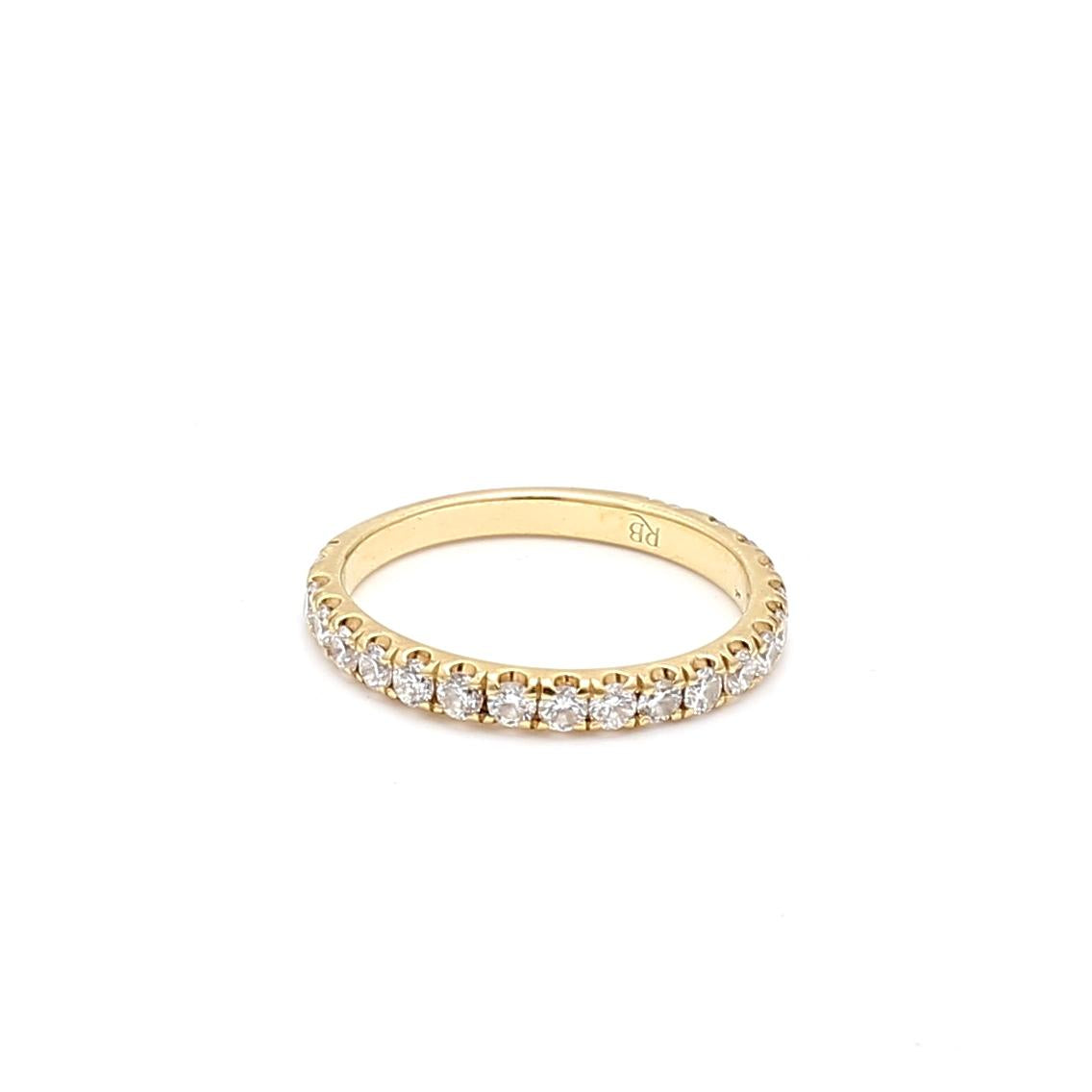0.58 Carat Round Brilliant G VS1 Diamond 14 Karat Yellow Gold Band Ring