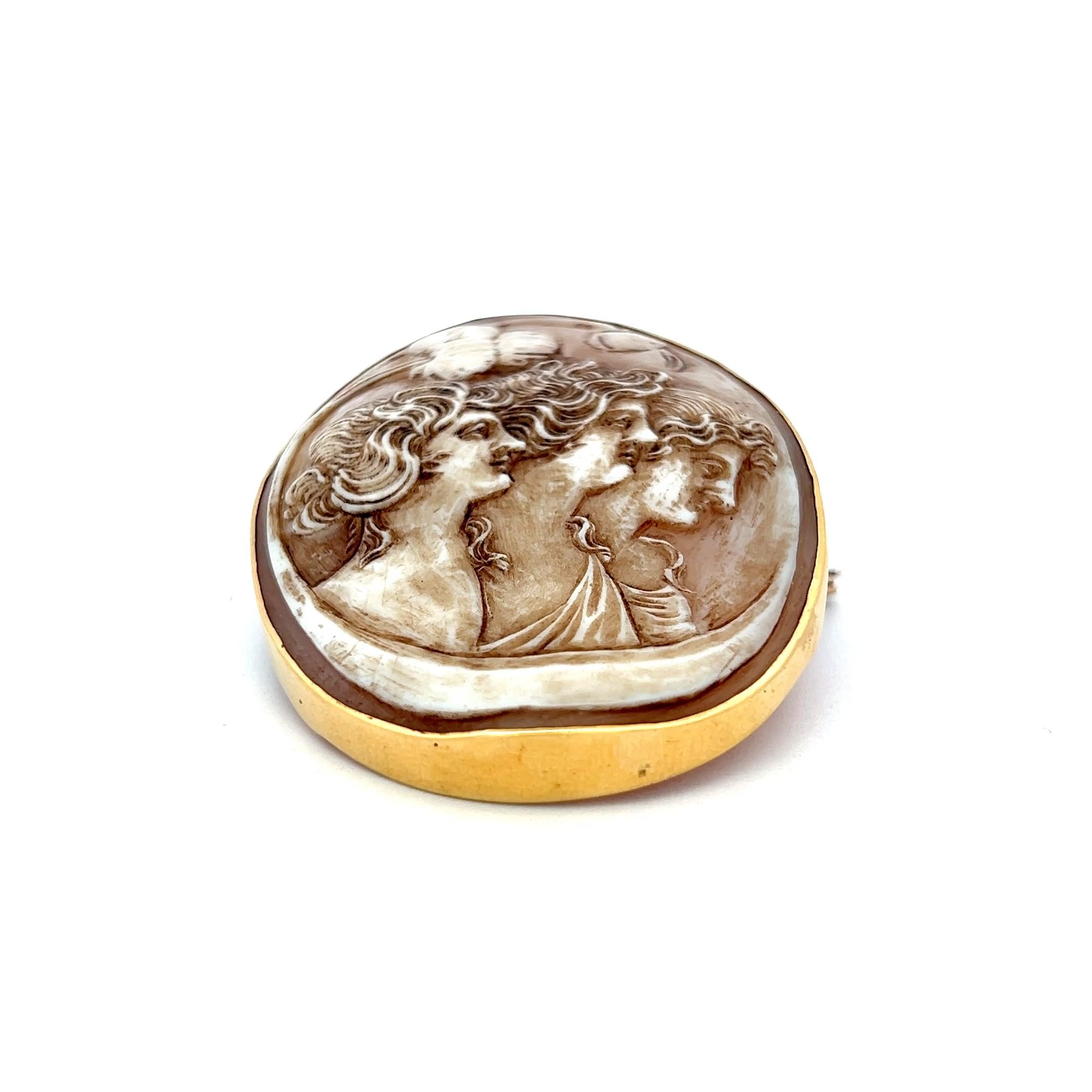 Vintage 14 Karat Yellow Gold Cameo Pin Brooch 21.7 Grams