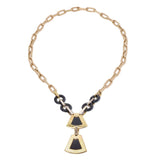 0.85 Carat Round Brilliant Diamond  and Onyx 18 Karat Yellow Gold Pendant Necklace