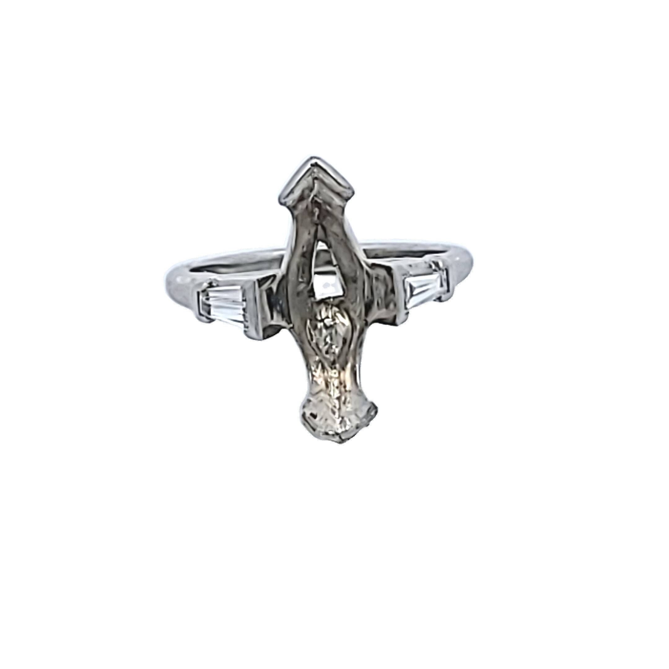 0.48 Carat Tapered Baguette Shape F VS1 Diamond Platinum Semi Mount Ring