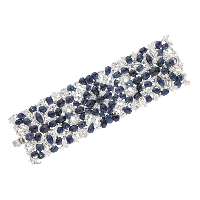 133.50 Carat Mixed Cut Sapphire 14.00 Carat Diamond 18K WG Gemstone Bracelet