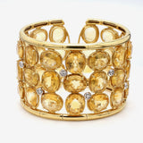 195.00 Carat Citrine 0.42 Carat Round Brilliant Diamond 18K YG Bangle Bracelet