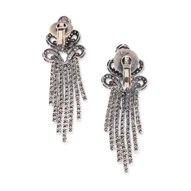 18K Two Tone Gold Chandelier Earrings with 25.3 Carat Round Diamonds