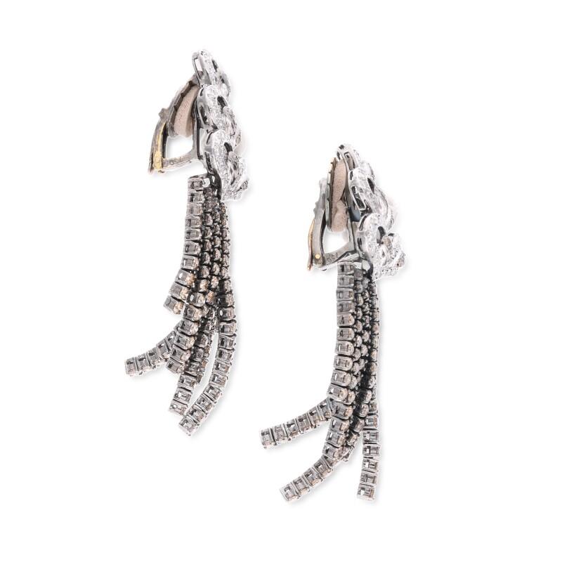 18K Two Tone Gold Chandelier Earrings with 25.3 Carat Round Diamonds