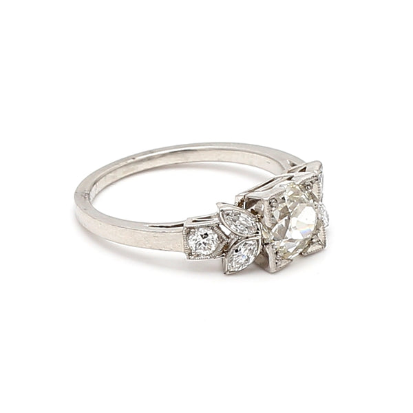 1.20 Carat Old Miner Cut J SI2 Diamond Platinum Engagement Ring