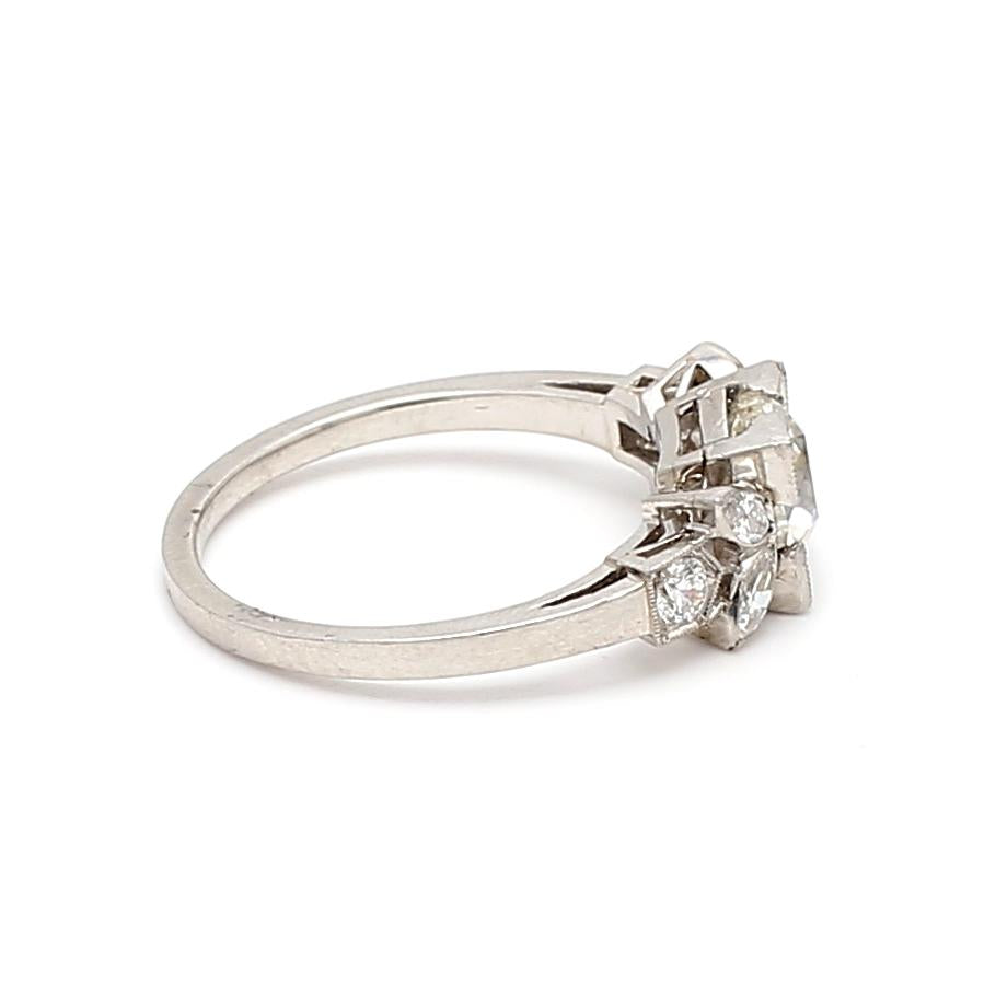 Platinum Art Deco Ring with 1.46 Ct Round Marquis & Circular Diamonds I-SI2 GIA