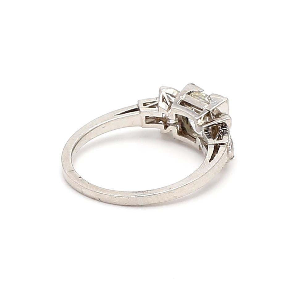 Platinum Art Deco Ring with 1.46 Ct Round Marquis & Circular Diamonds I-SI2 GIA