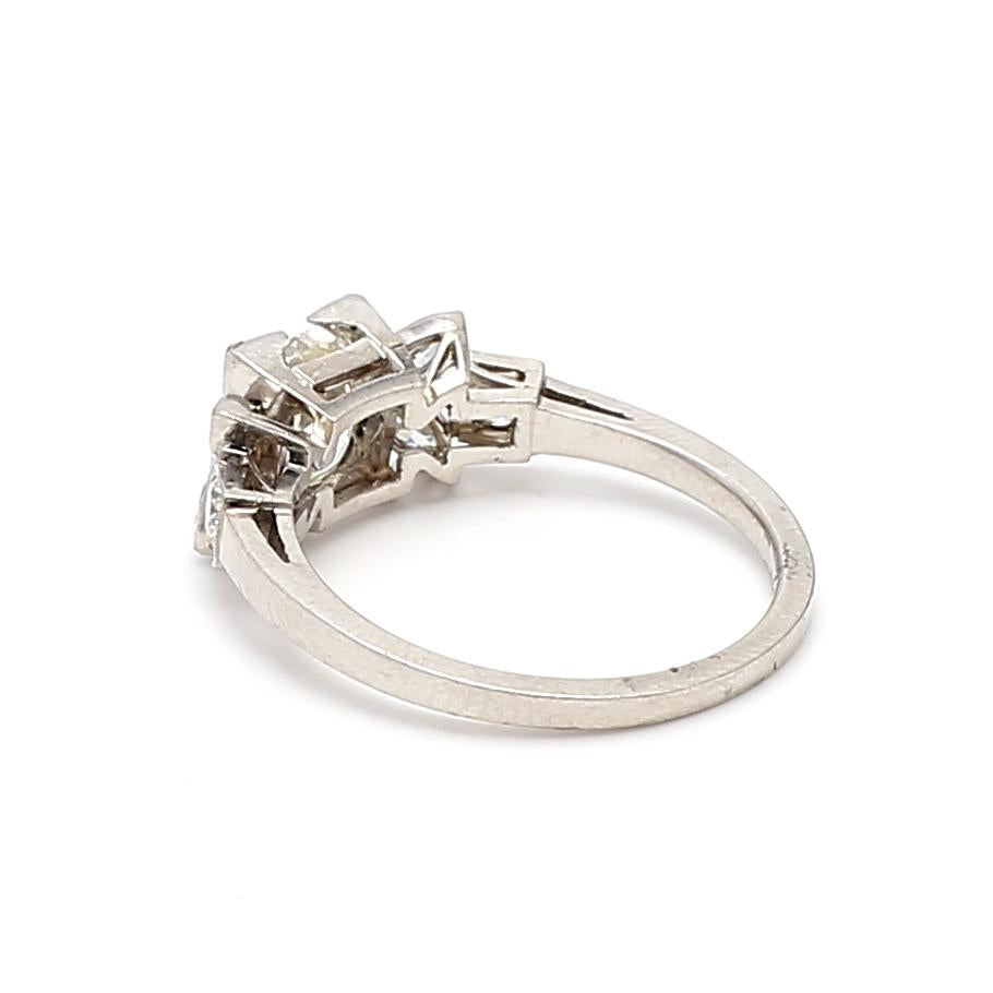 Platinum Art Deco Ring with 1.46 Ct Round Marquis & Circular Diamonds I-SI2 GIA