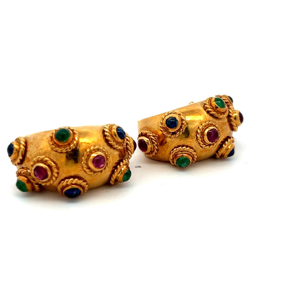 3.00 Carat Emerald Ruby Sapphire 18 Karat Yellow Gold Clip On Earrings