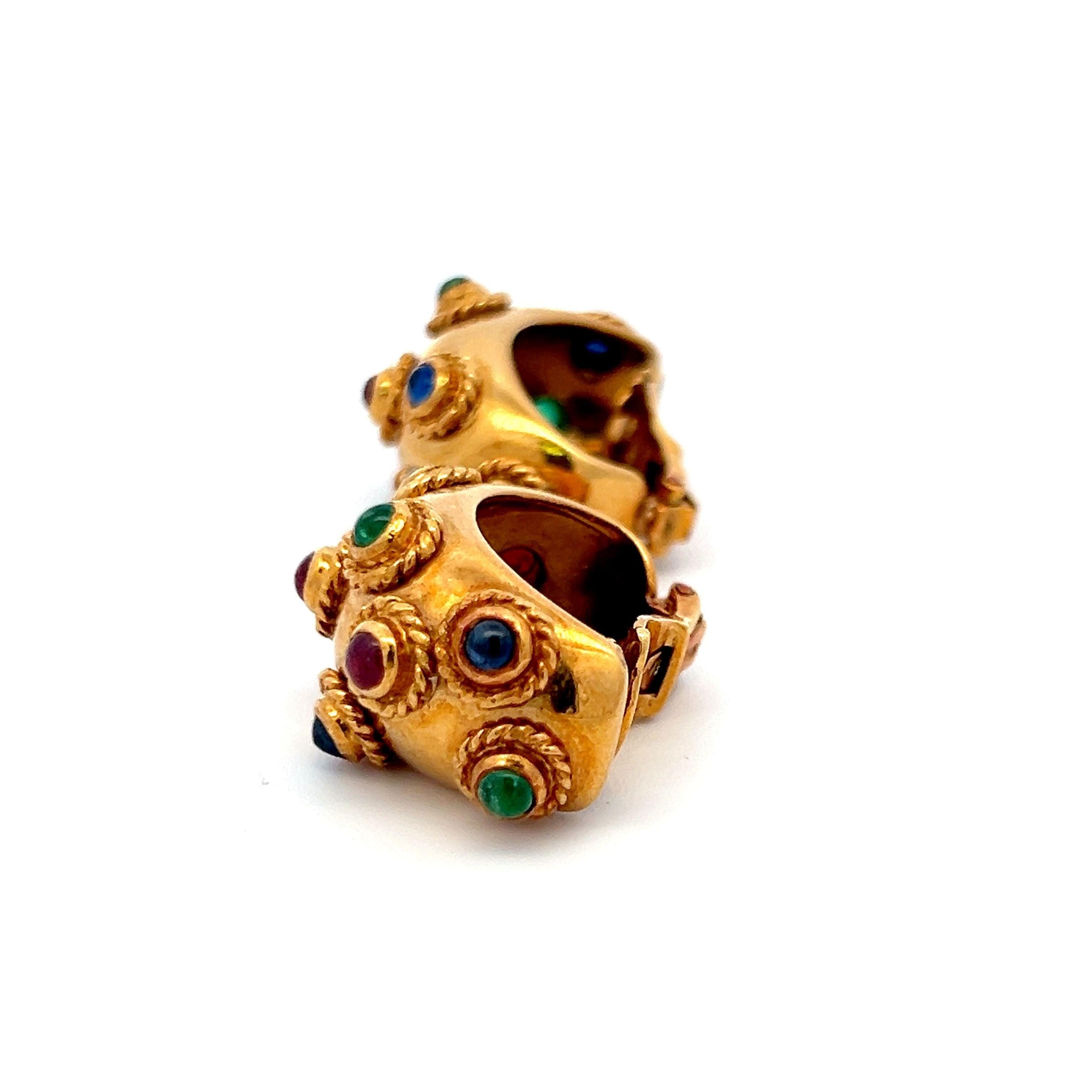 3.00 Carat Emerald Ruby Sapphire 18 Karat Yellow Gold Clip On Earrings