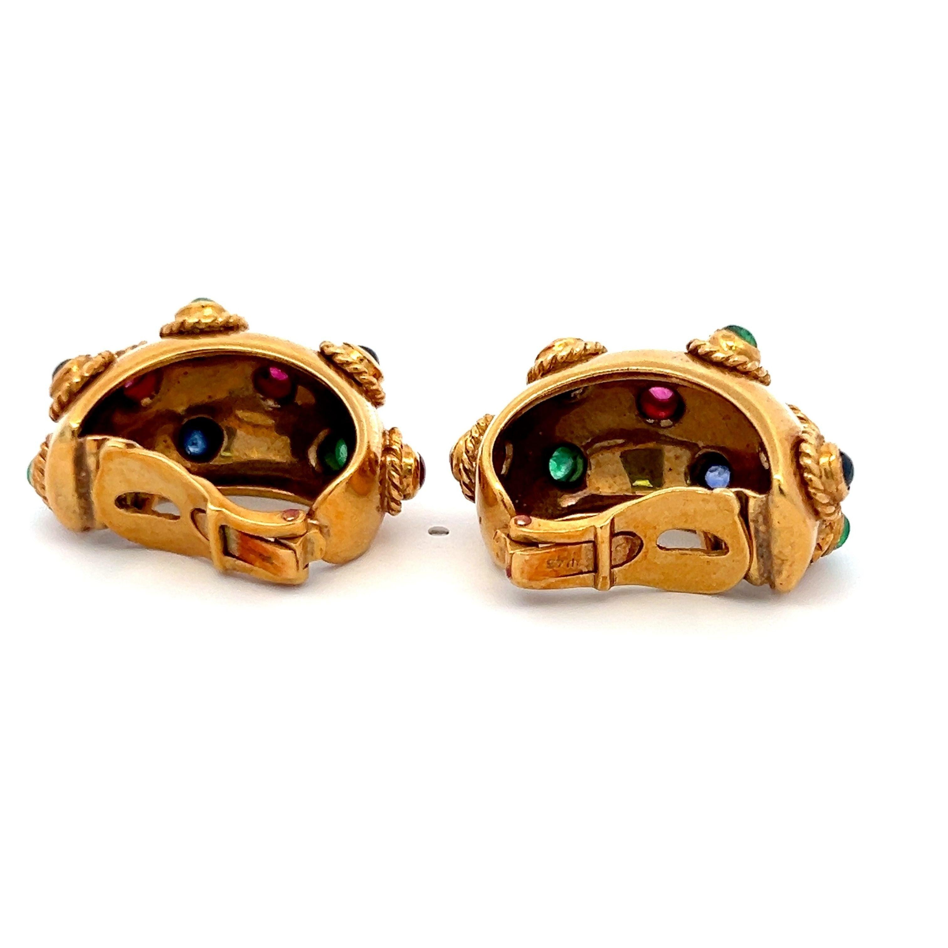 3.00 Carat Emerald Ruby Sapphire 18 Karat Yellow Gold Clip On Earrings