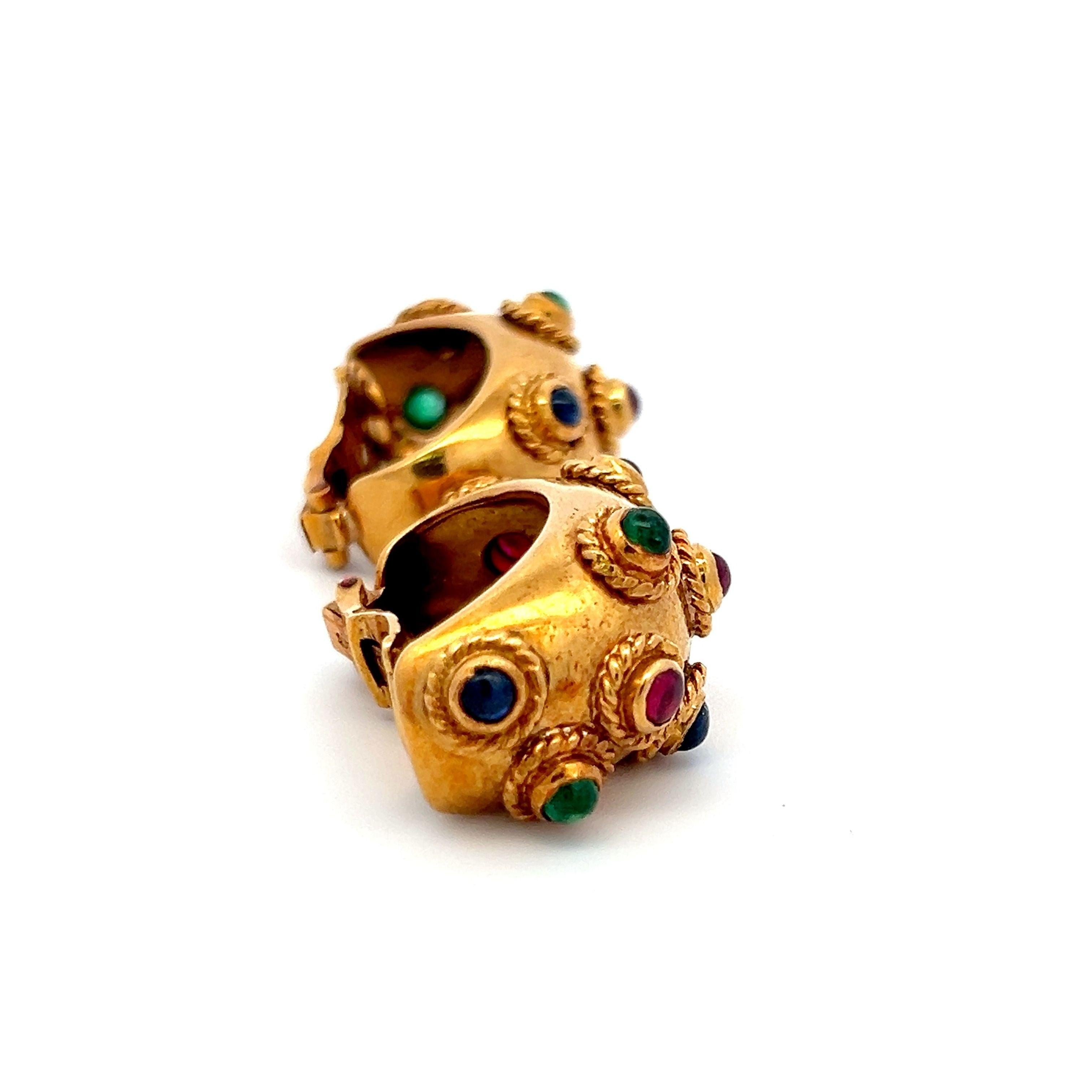 3.00 Carat Emerald Ruby Sapphire 18 Karat Yellow Gold Clip On Earrings