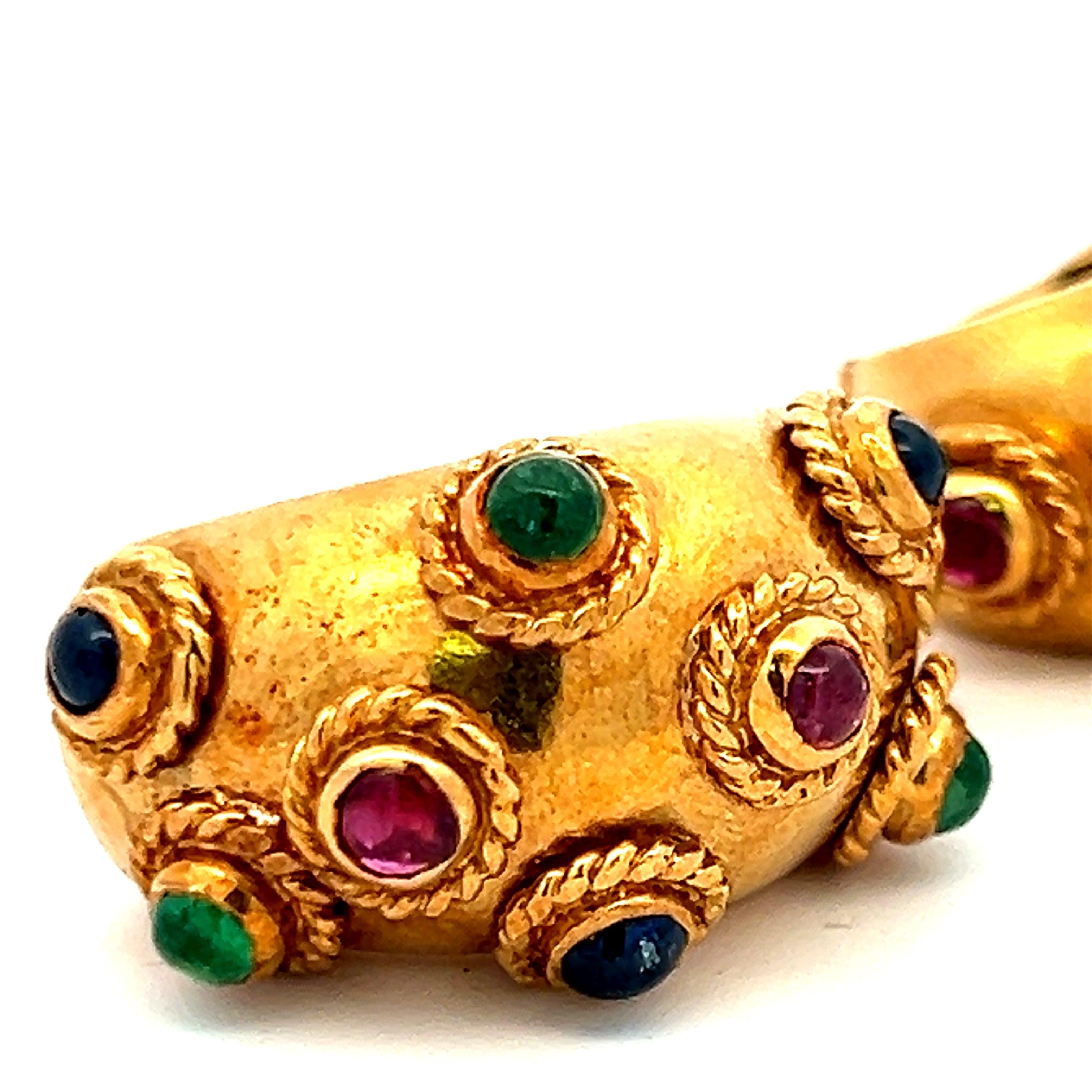 3.00 Carat Emerald Ruby Sapphire 18 Karat Yellow Gold Clip On Earrings