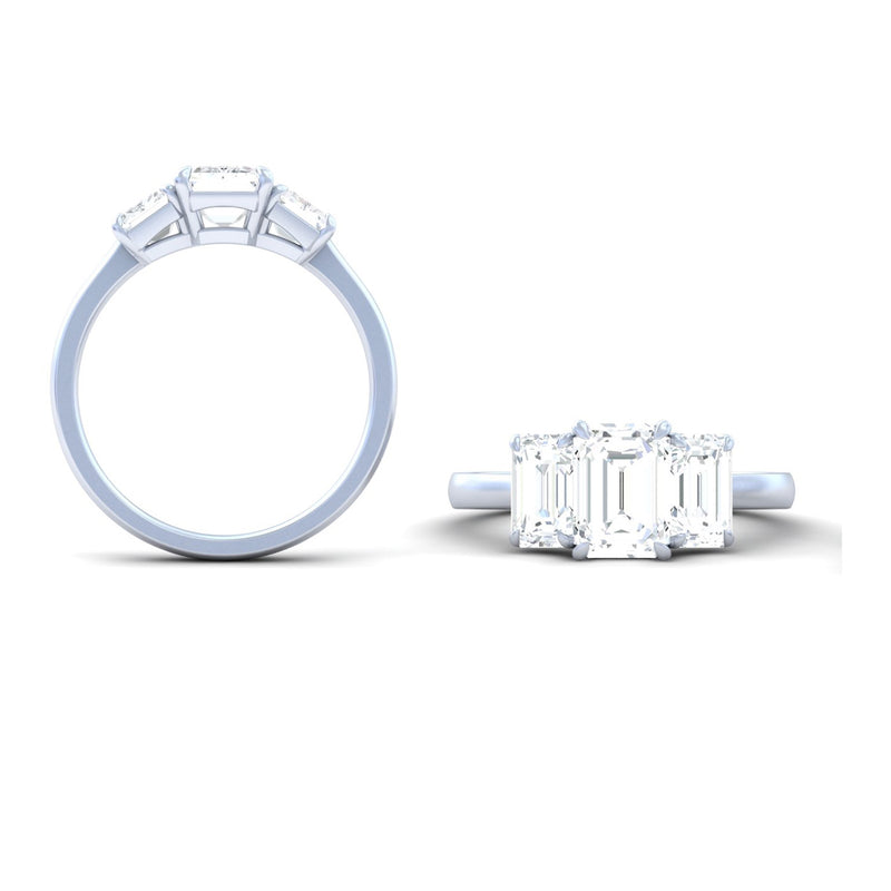 Lab-Grown 3.13 Carat Emerald D-VS1 Diamond Platinum 3 Stones Ring