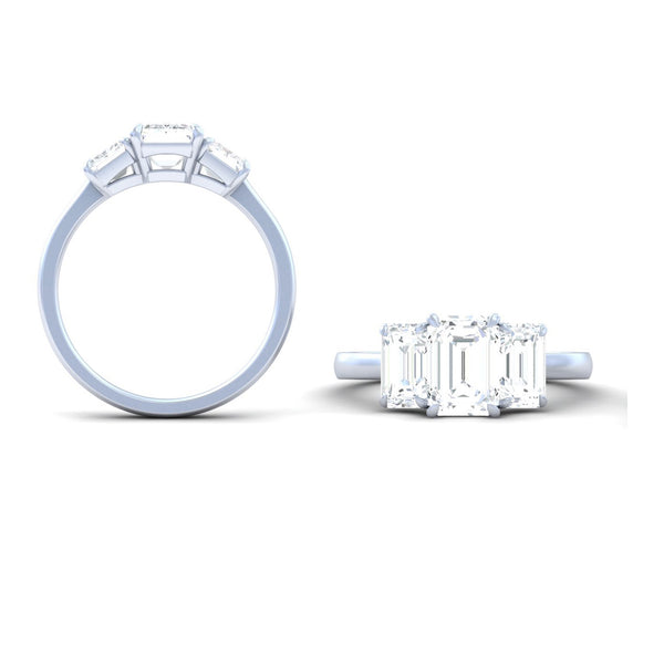 Lab-Grown 1.64 Carat Emerald D-VVS2 Diamond 14K White Gold 3 Stones Ring