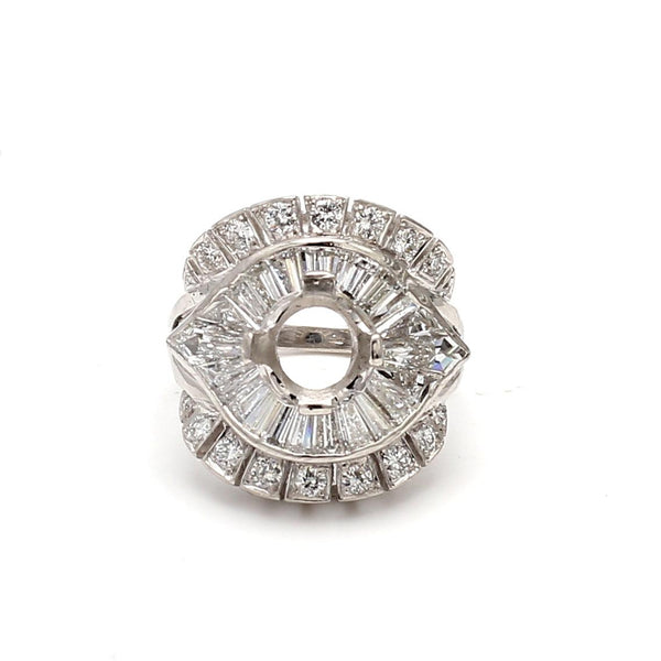 3.06 Carat Round Brilliant and Baguette Shape Diamond Platinum Semi Mount Ring