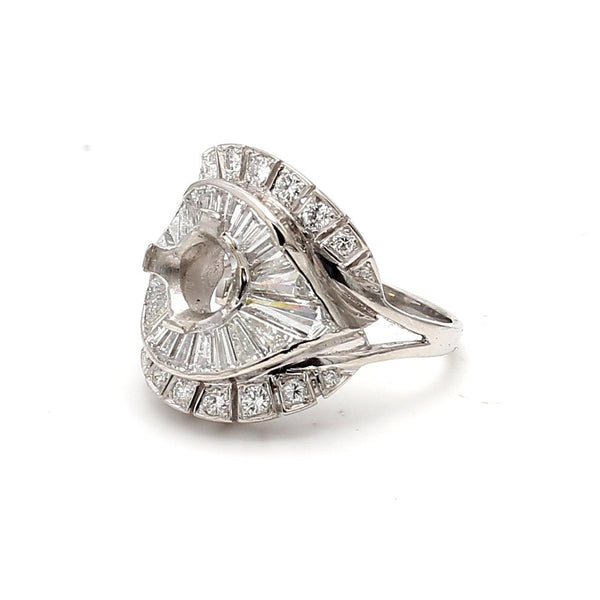 3.06 Carat Round Brilliant and Baguette Shape Diamond Platinum Semi Mount Ring