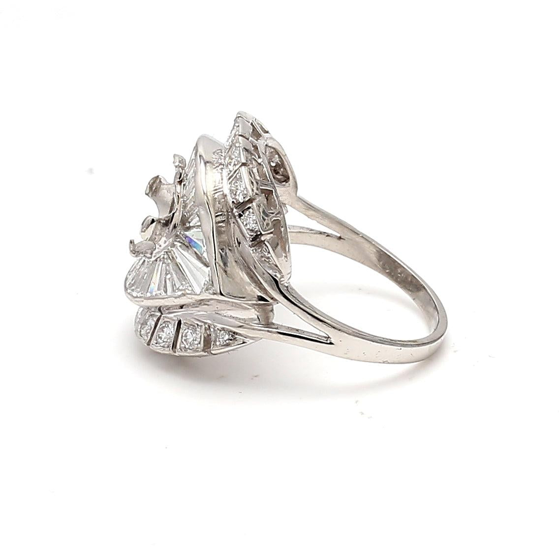 3.06 Carat Round Brilliant and Baguette Shape Diamond Platinum Semi Mount Ring