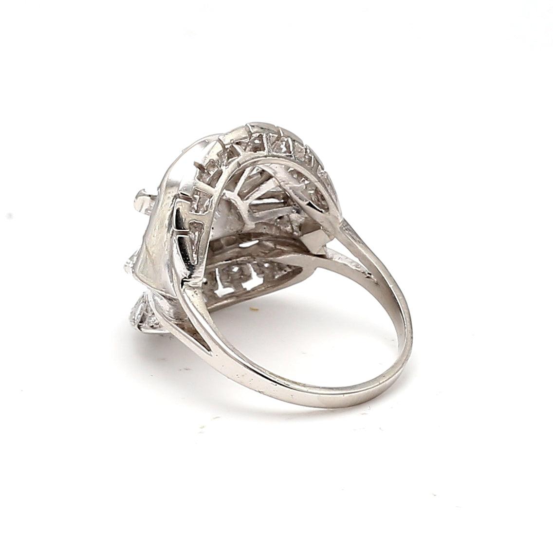 3.06 Carat Round Brilliant and Baguette Shape Diamond Platinum Semi Mount Ring
