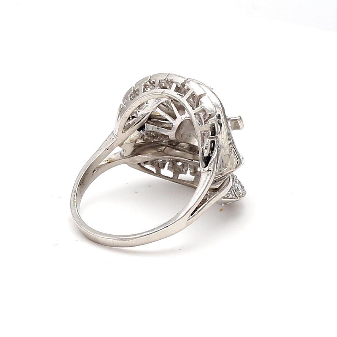 3.06 Carat Round Brilliant and Baguette Shape Diamond Platinum Semi Mount Ring