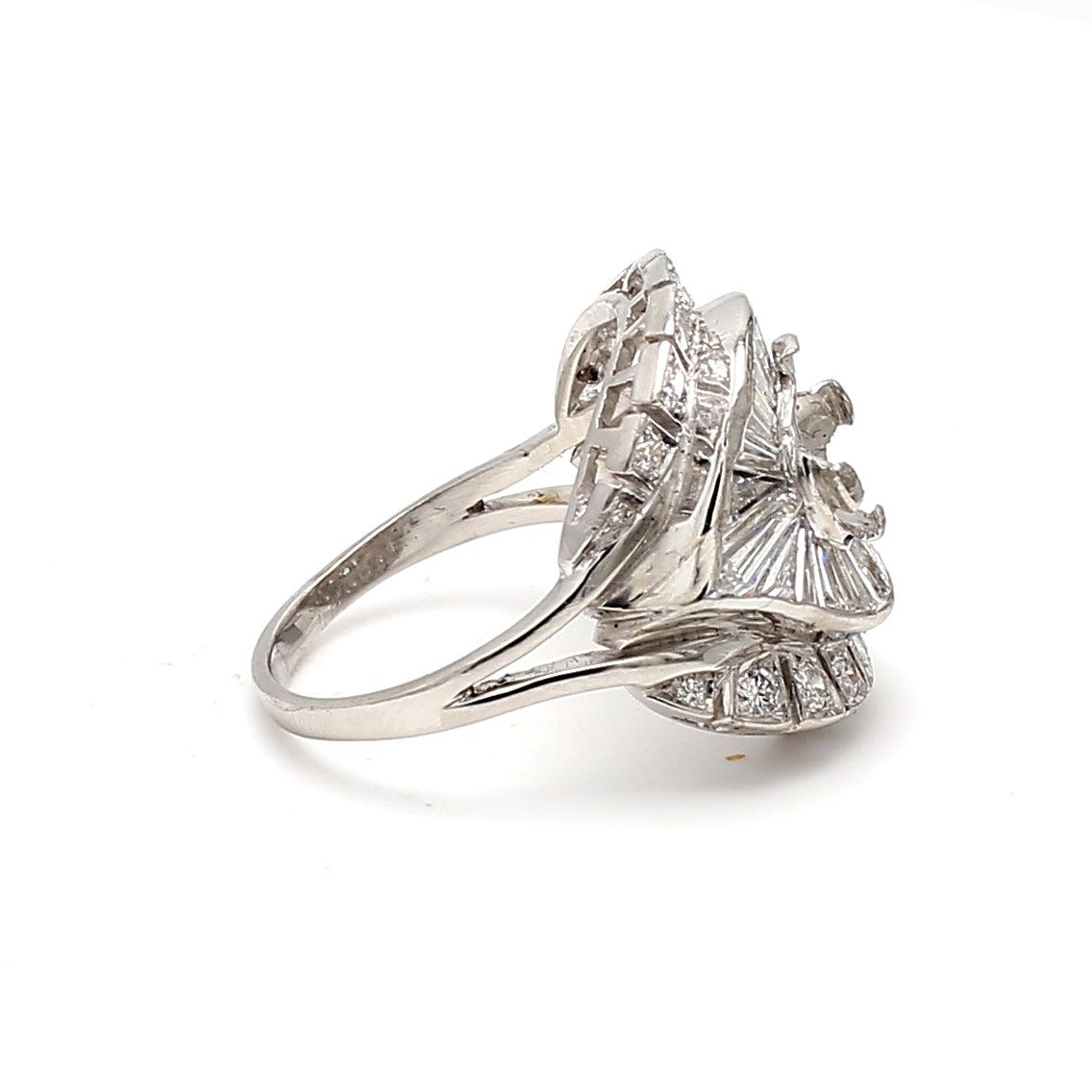 3.06 Carat Round Brilliant and Baguette Shape Diamond Platinum Semi Mount Ring
