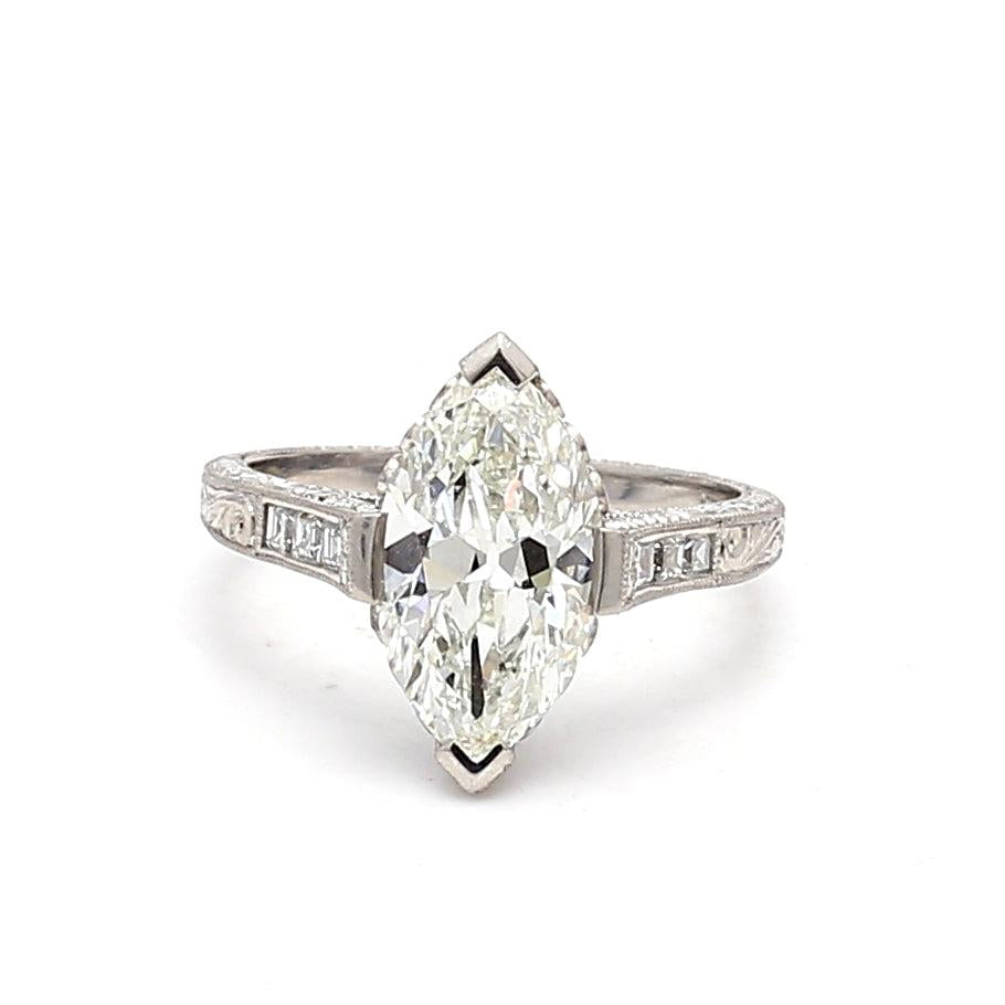 3.11 Carat Marquis Shape and Asscher Cut Diamond Platinum Engagement Ring