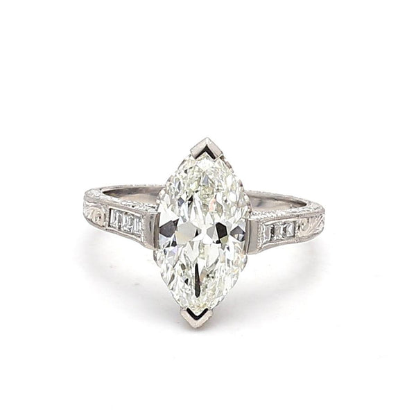 3.11 Carat Marquis Shape and Asscher Cut Diamond Platinum Engagement Ring