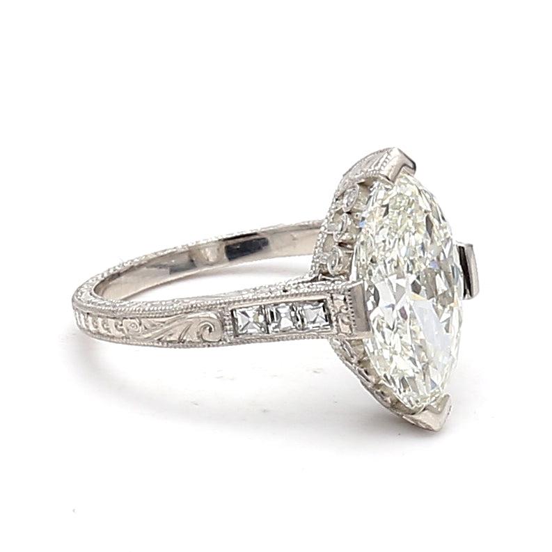 3.11 Carat Marquis Shape and Asscher Cut Diamond Platinum Engagement Ring
