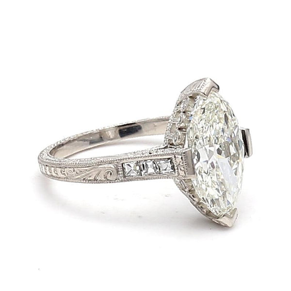 3.11 Carat Marquis Shape and Asscher Cut Diamond Platinum Engagement Ring