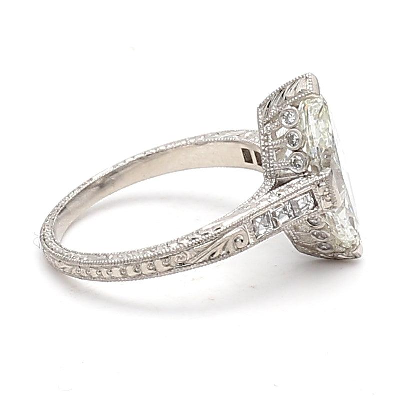 3.11 Carat Marquis Shape and Asscher Cut Diamond Platinum Engagement Ring