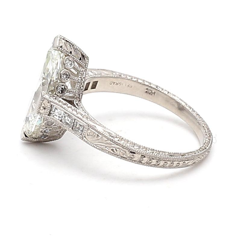 3.11 Carat Marquis Shape and Asscher Cut Diamond Platinum Engagement Ring