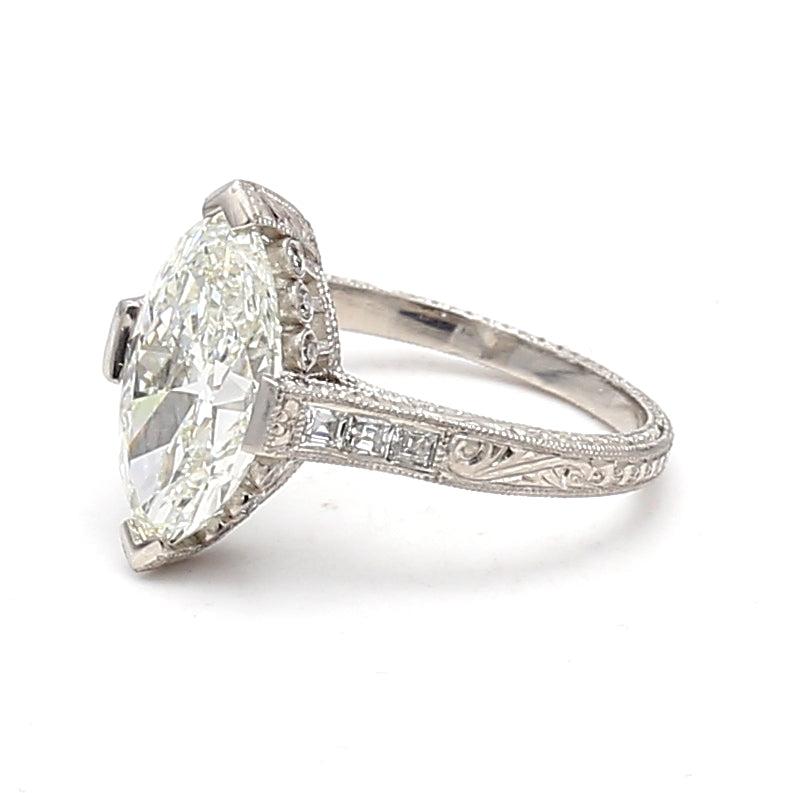3.11 Carat Marquis Shape and Asscher Cut Diamond Platinum Engagement Ring