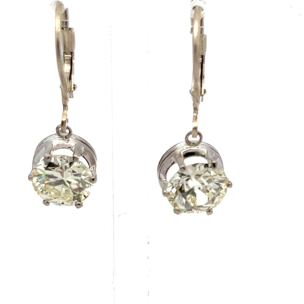 3.18 Carat Circular Brilliant and Old European Diamond 14K WG Leverback Earrings