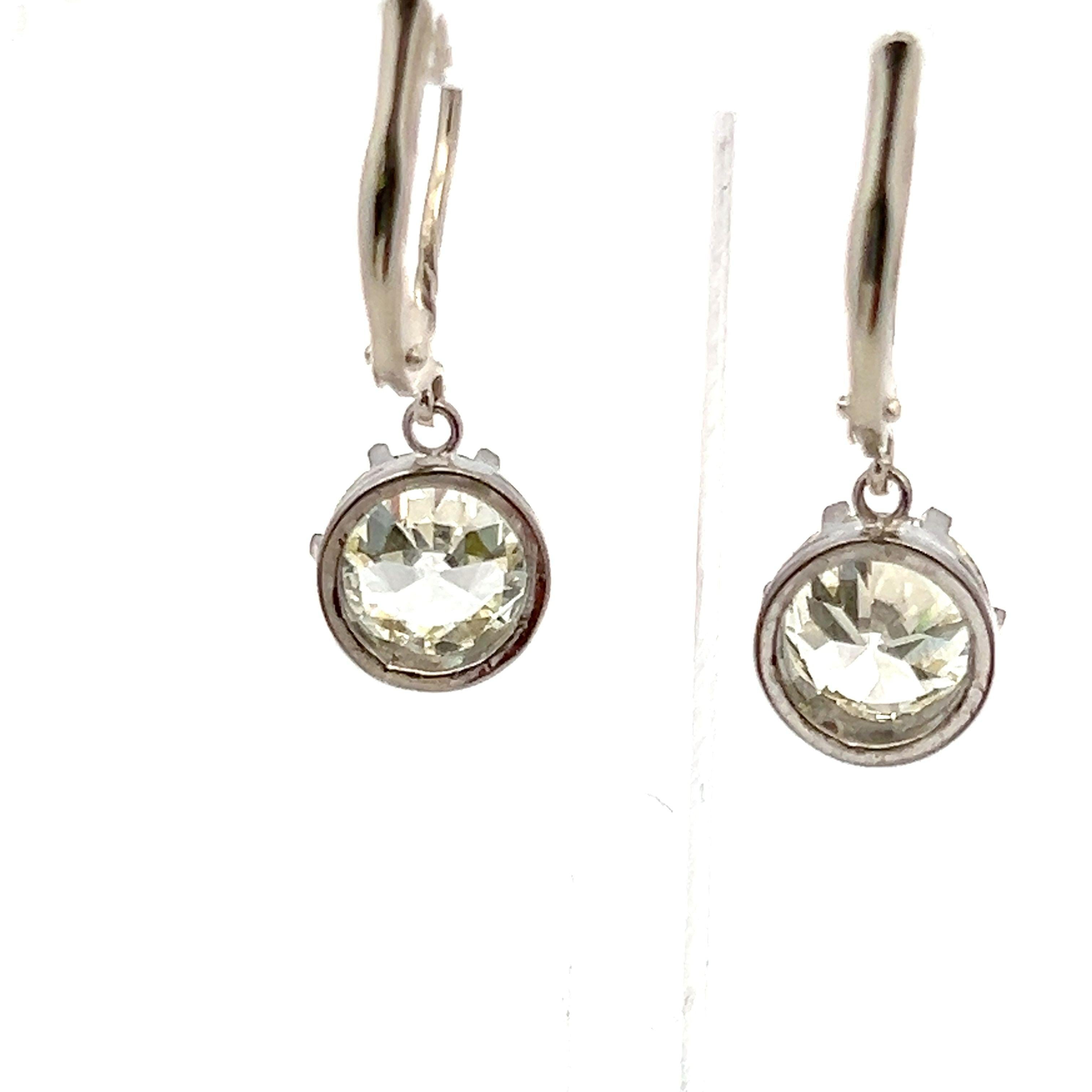 3.18 Carat Circular Brilliant and Old European Diamond 14K WG Leverback Earrings