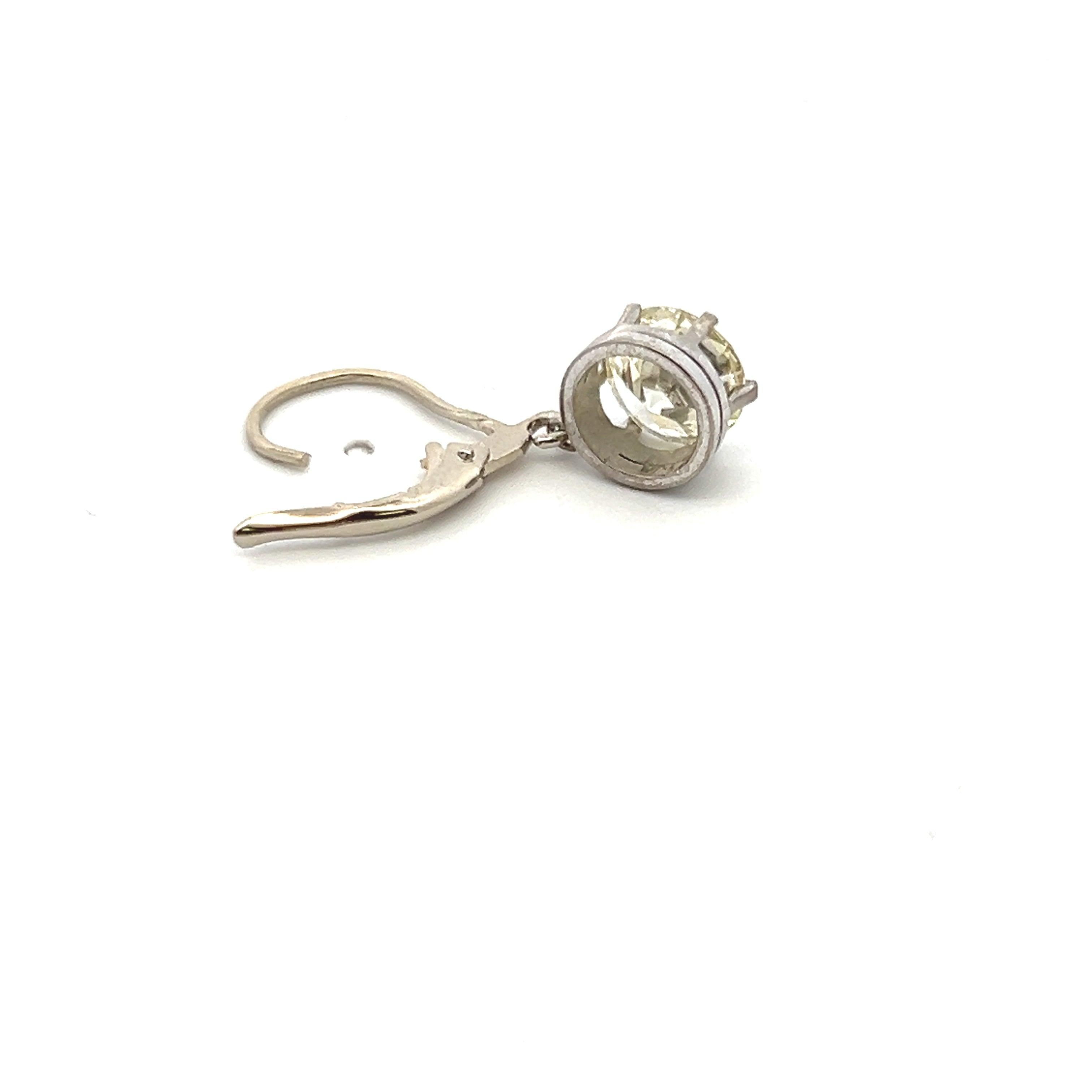 3.18 Carat Circular Brilliant and Old European Diamond 14K WG Leverback Earrings