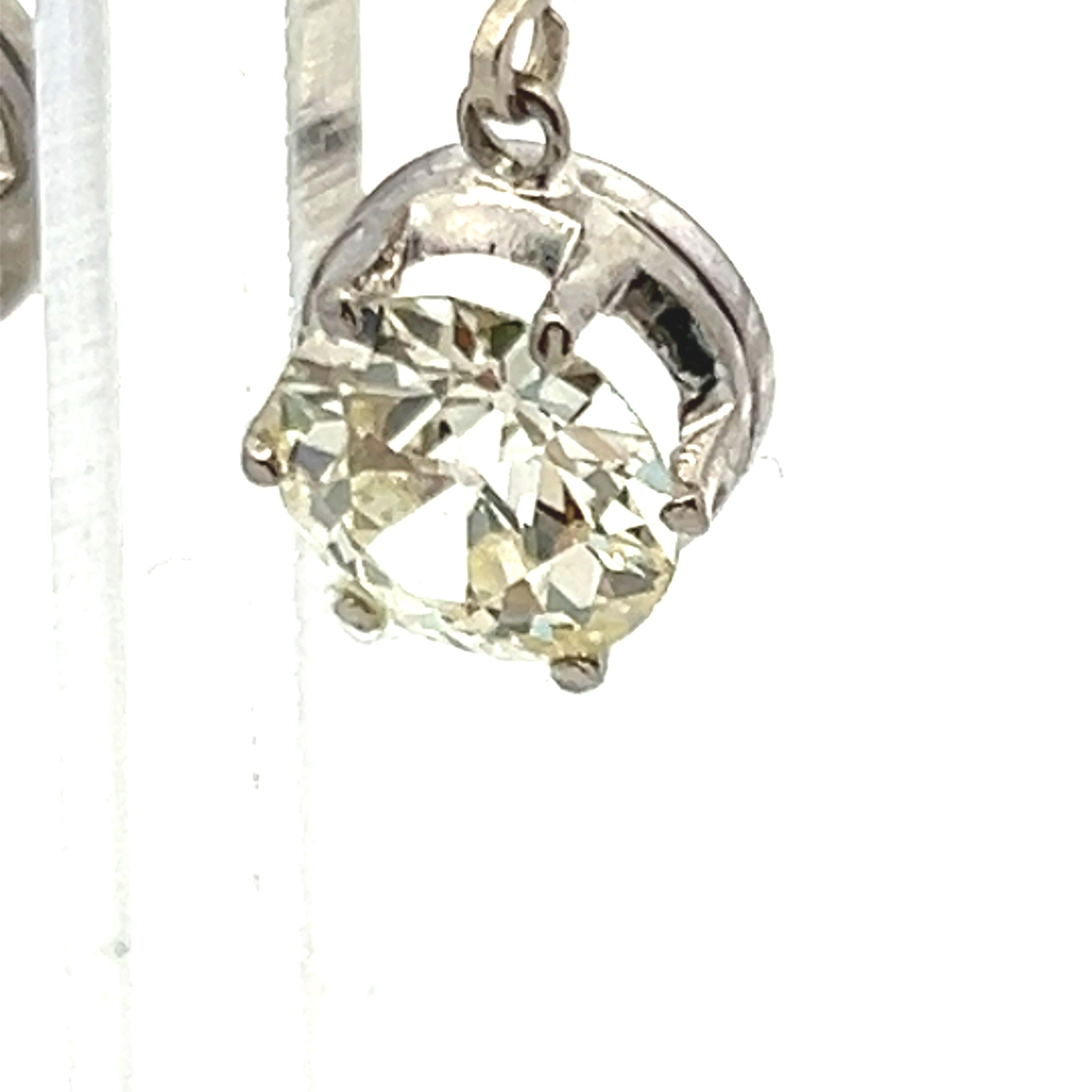 3.18 Carat Circular Brilliant and Old European Diamond 14K WG Leverback Earrings
