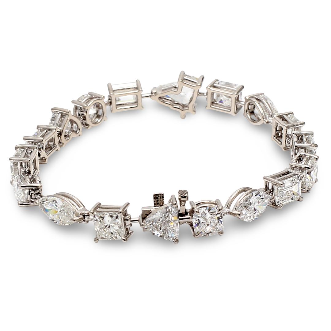 18K White Gold Tennis Bracelet with 17.80 Carat Mixed Cut Diamonds 6.5 Inch GIA