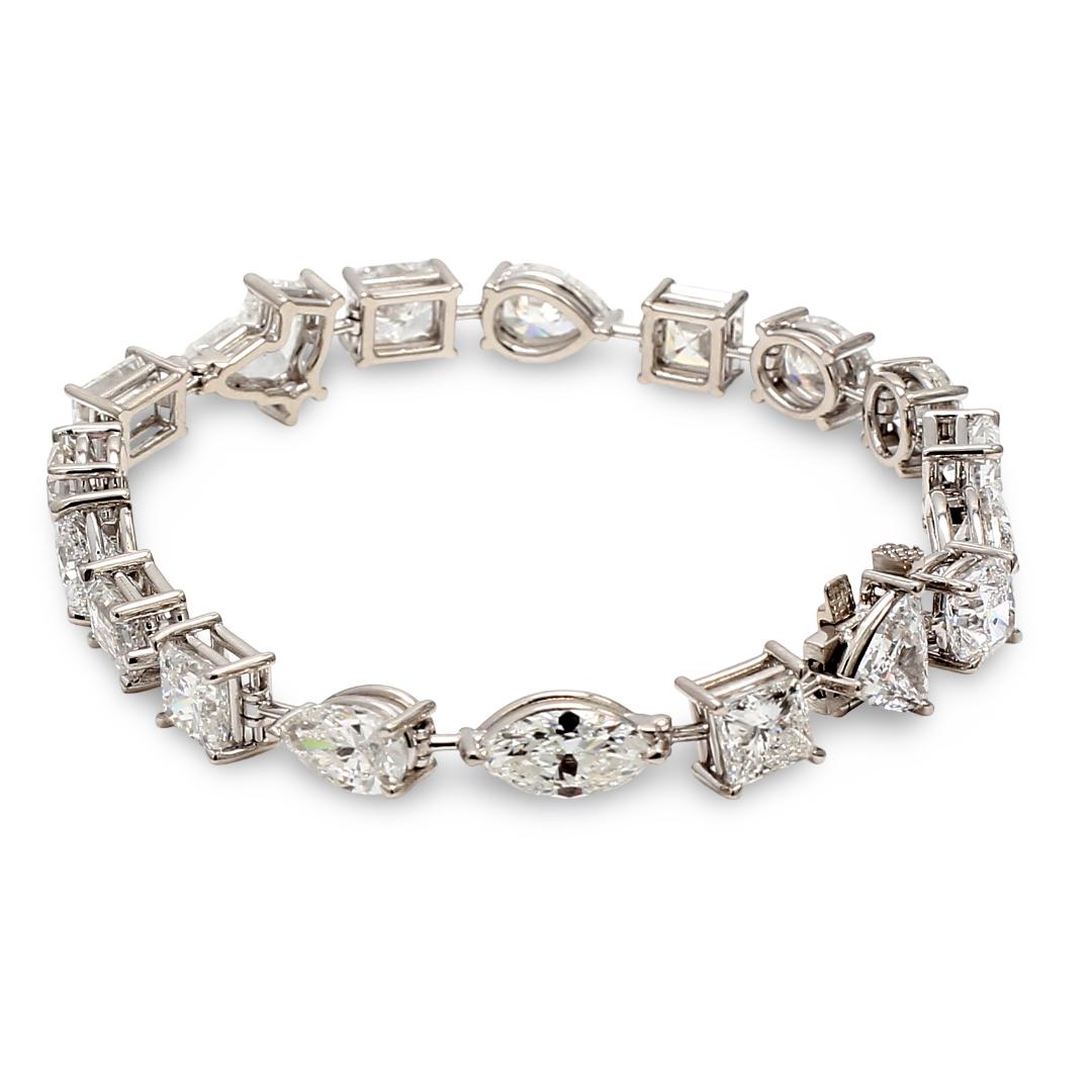 18K White Gold Tennis Bracelet with 17.80 Carat Mixed Cut Diamonds 6.5 Inch GIA