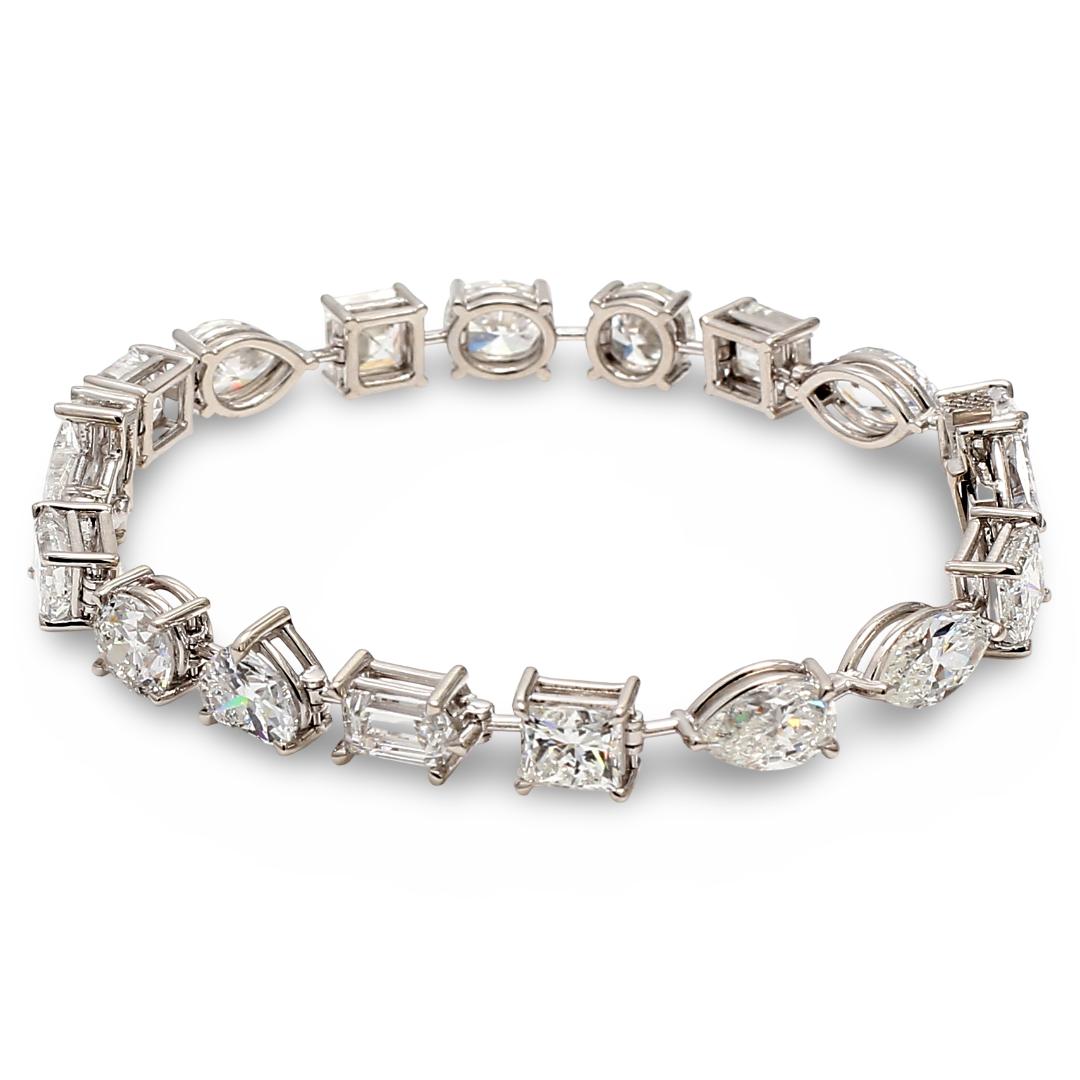 18K White Gold Tennis Bracelet with 17.80 Carat Mixed Cut Diamonds 6.5 Inch GIA