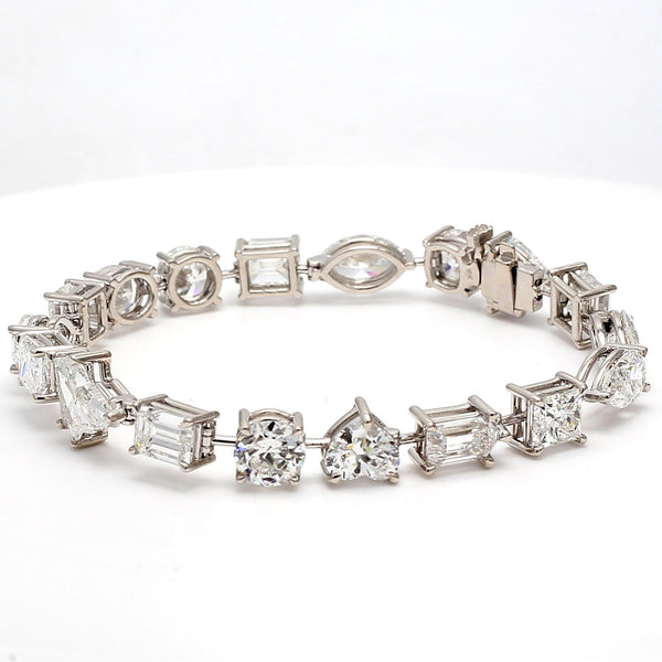 16.86 Carat Mixed-Cut D-G High Quality Diamond 18K White Gold Tennis Bracelet