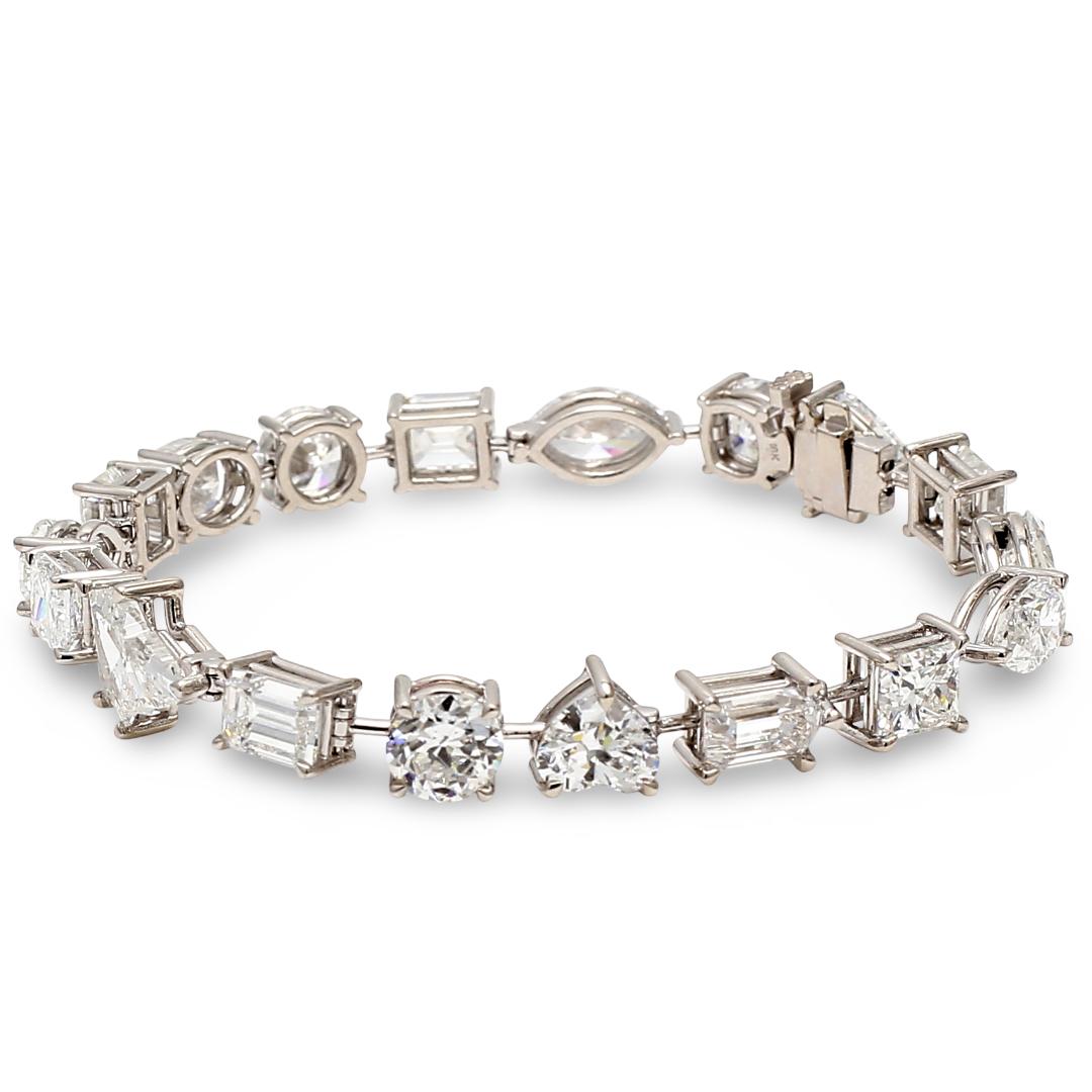18K White Gold Tennis Bracelet with 17.80 Carat Mixed Cut Diamonds 6.5 Inch GIA