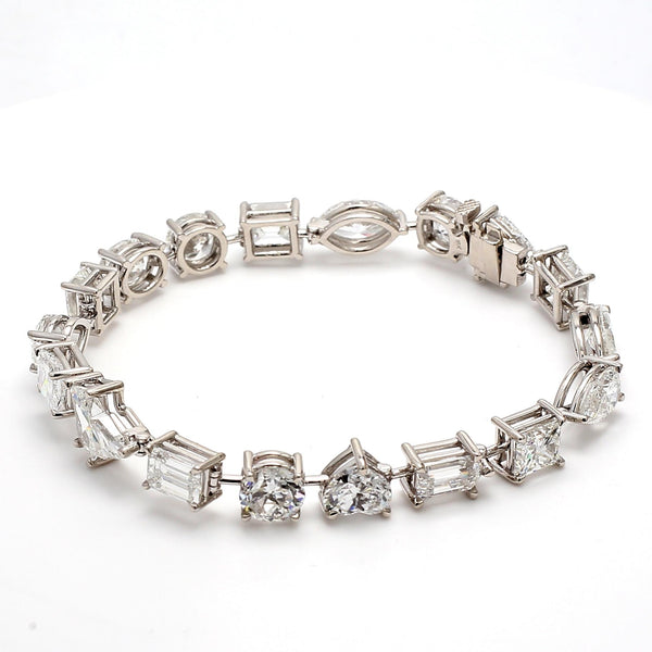 16.86 Carat Mixed-Cut D-G High Quality Diamond 18K White Gold Tennis Bracelet