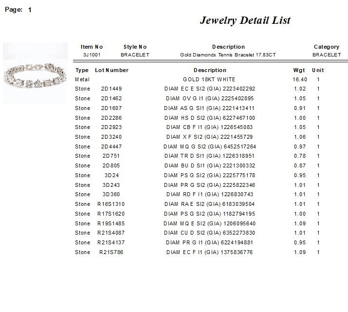 16.86 Carat Mixed-Cut D-G High Quality Diamond 18K White Gold Tennis Bracelet