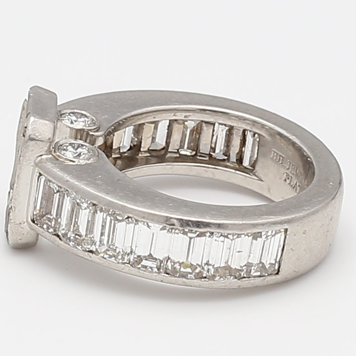3.40 Carat Emerald Cut E VS1 and Round Brilliant F VS1 Diamond Platinum Semi Mount Ring